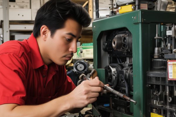 Professional technician working on small engine